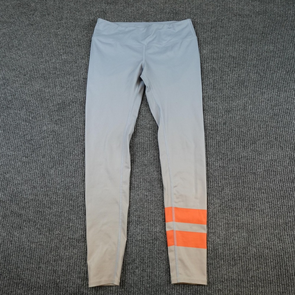 Alo Yoga Leggings Womens Medium Gray Orange Stripe Ankle Stretch Yoga Athletic